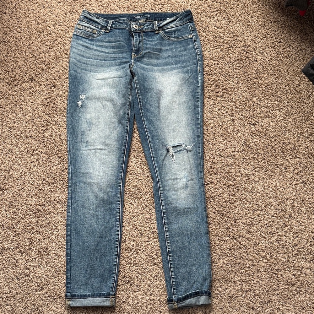 Maurices Blue Distressed Skinny Jeans